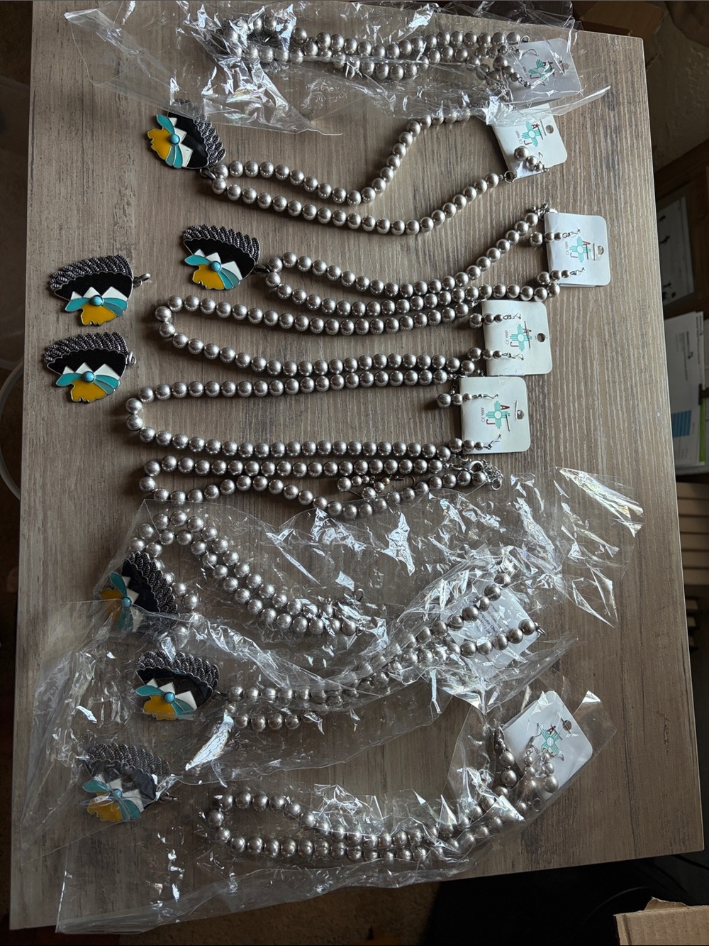NWT Silver Beaded Necklace with Turquoise & Yellow Enamel Pendant by ANA JO